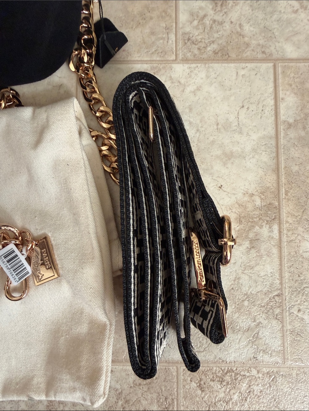 Pom Pom London Black Suede Crossbody with Gold Chain and Pom Charm - Picture 5 of 12